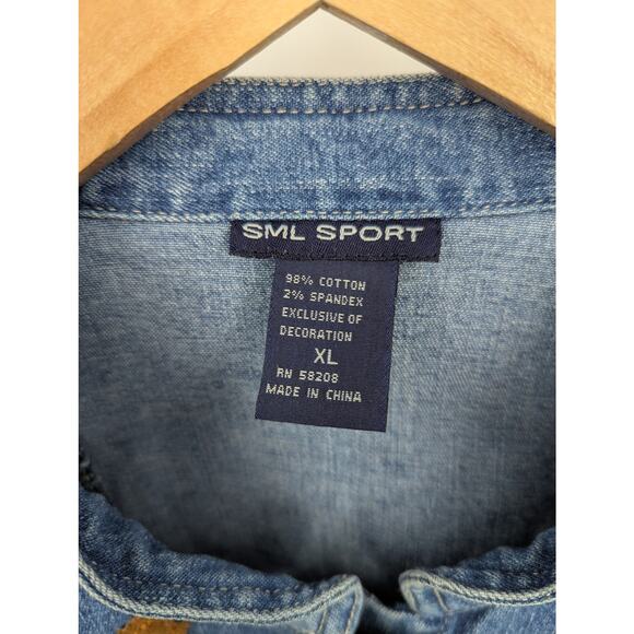 SML Sport Denim Jacket XL Floral Applique Button Front Jean Jacket Women’s - Picture 3 of 3